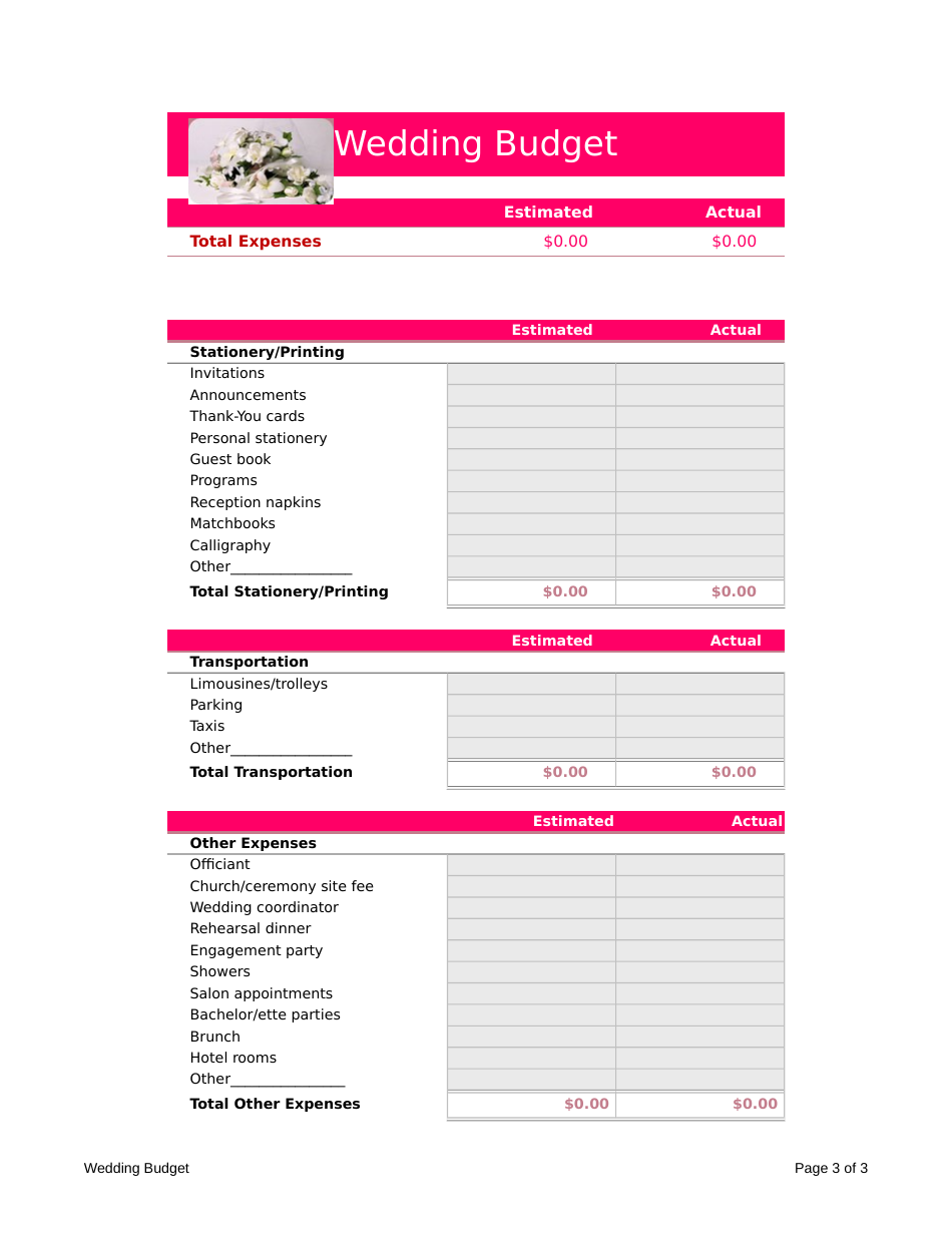 Wedding Budget Spreadsheet Template Download Printable PDF Templateroller