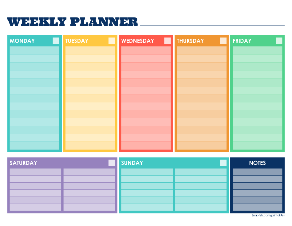 Weekly Planner Template Varicolored Download Printable PDF