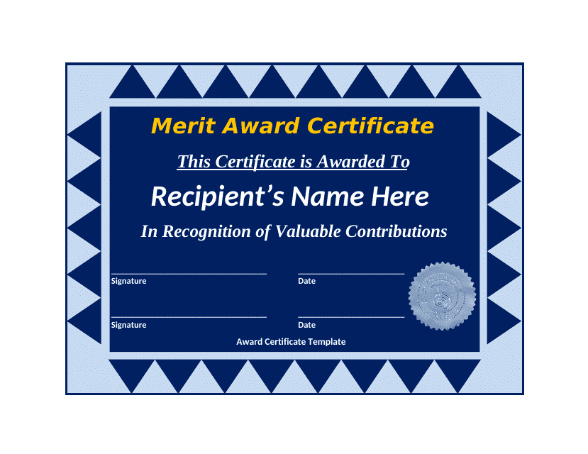 Merit Award Certificate Template - Calligraphy Style