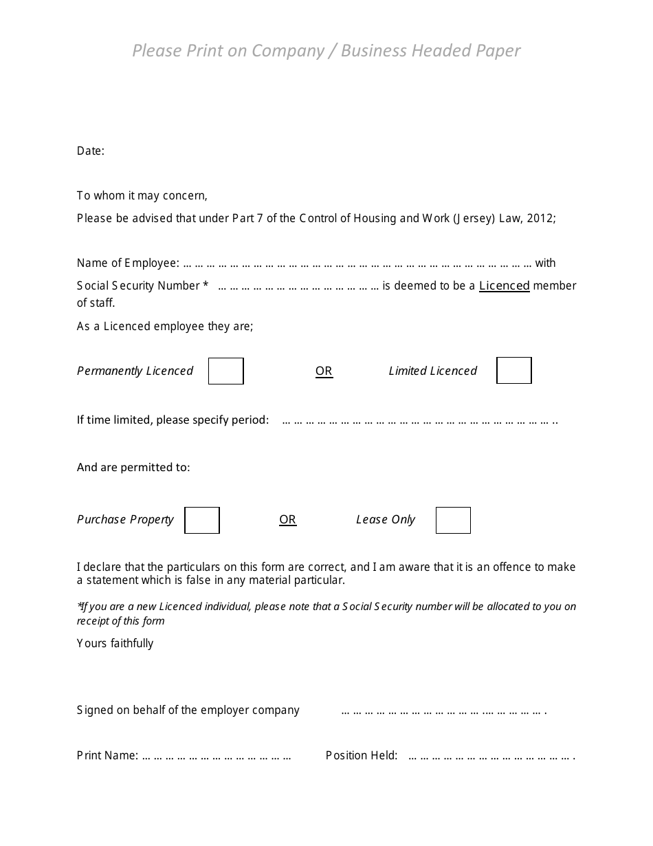 License Application Form for Employee, Page 1