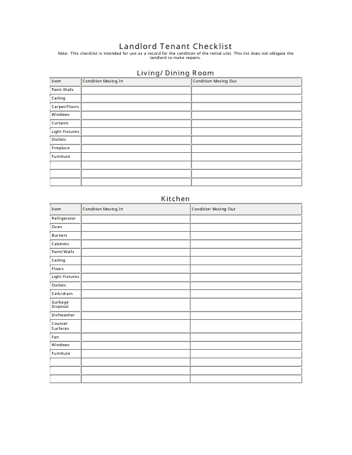 &quot;Landlord Tenant Checklist Form&quot; Download Pdf
