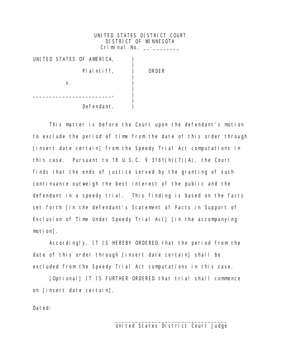 Order - Minnesota, Page 1