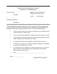 Document preview: Notice to the Court of Possible Related Case - Minnesota