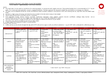 Document preview: Generic Weight Loss Meal Plan Template for Women - 1300 Kcal