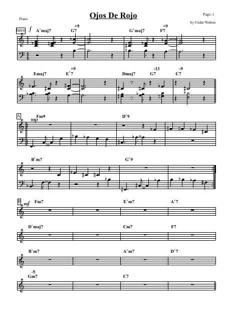 Cedar Walton - Ojos De Rojo Piano Sheet Music