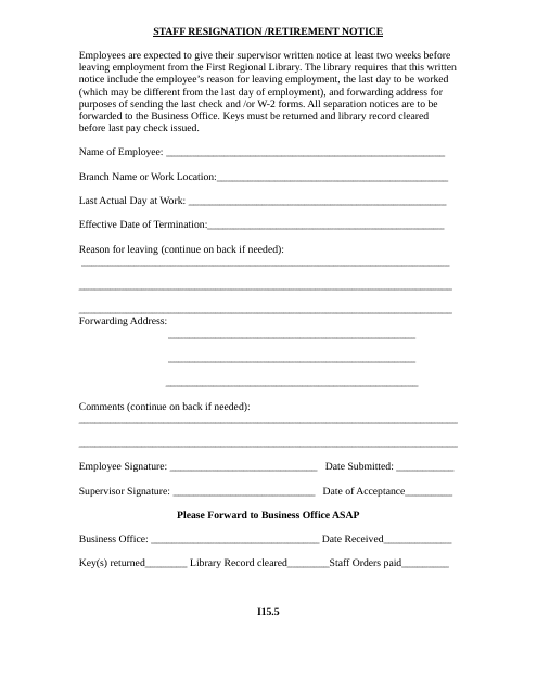 Staff Resignation/Retirement Notice Form - First Regional Library