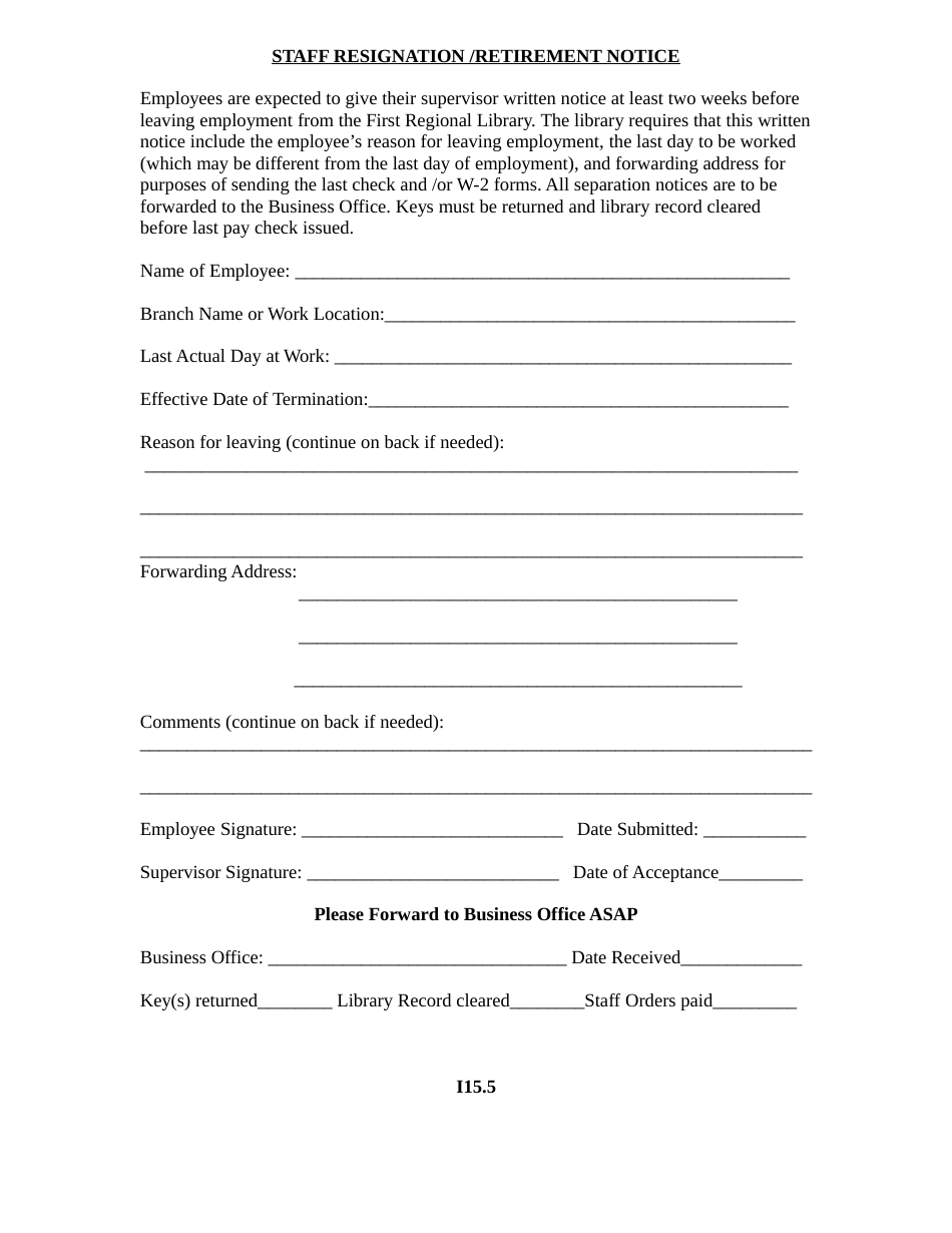 Staff Resignation/Retirement Notice Form - First Regional Library ...