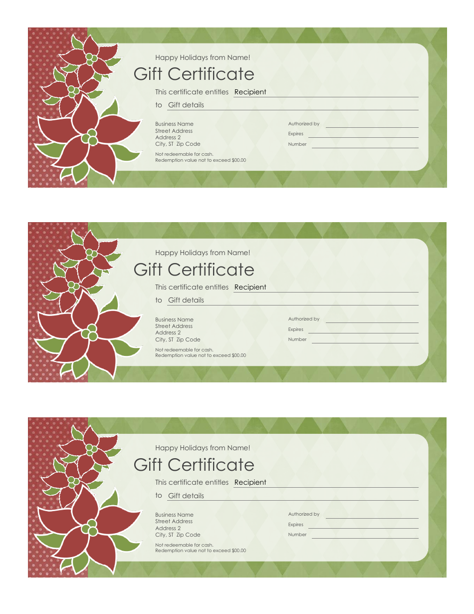 Sample Gift Certificate Template - Red and Green