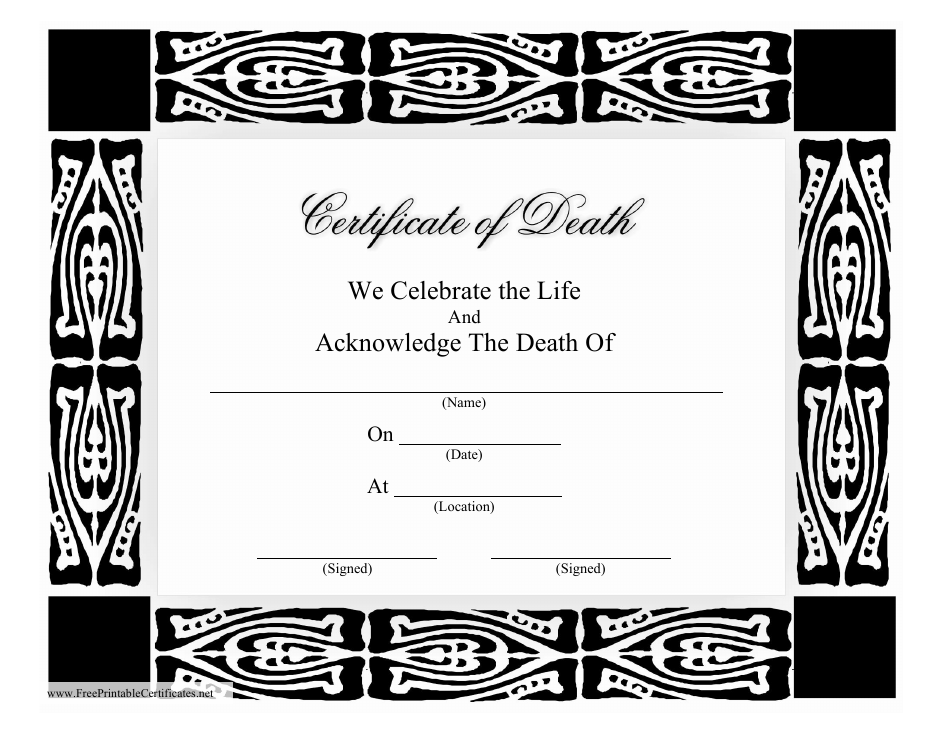 Certificate of Death Template - Black