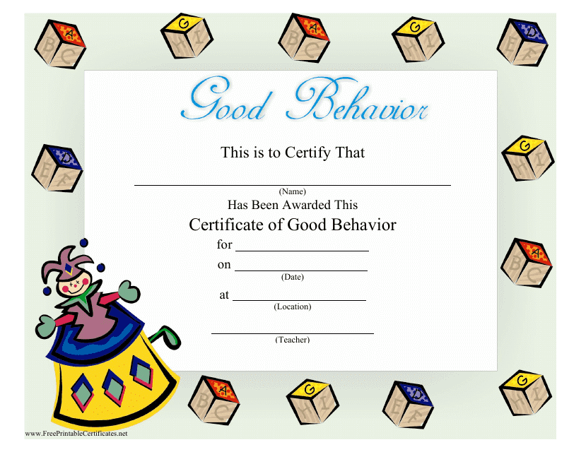 Good Behavior Certificate Template with Various Colors