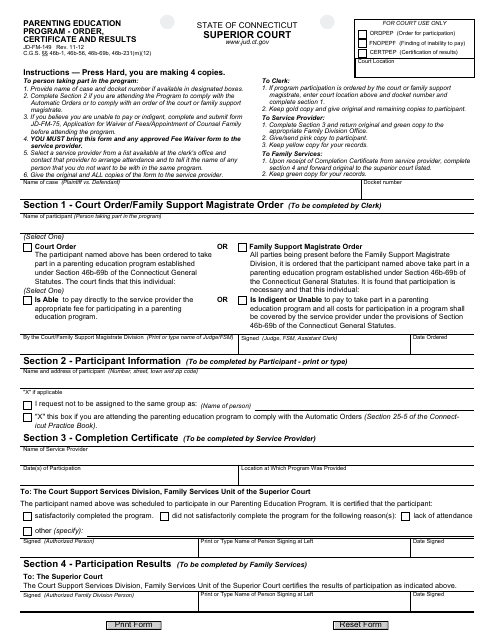 Form JD-FM-149 Parenting Education Program - Order, Certificate and Results - Connecticut
