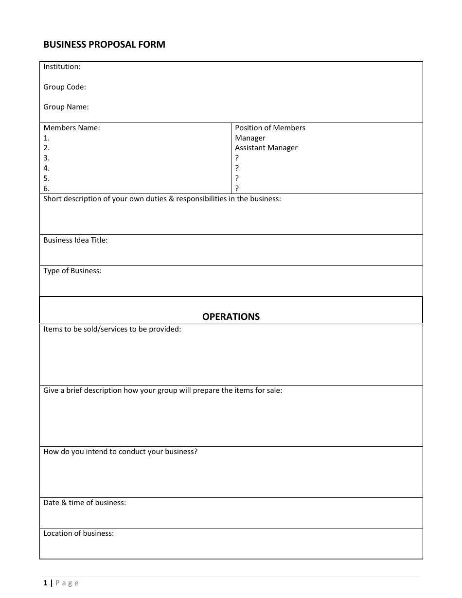Business Proposal Form, Page 1