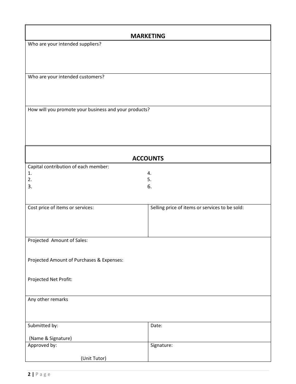 Business Proposal Form, Page 2