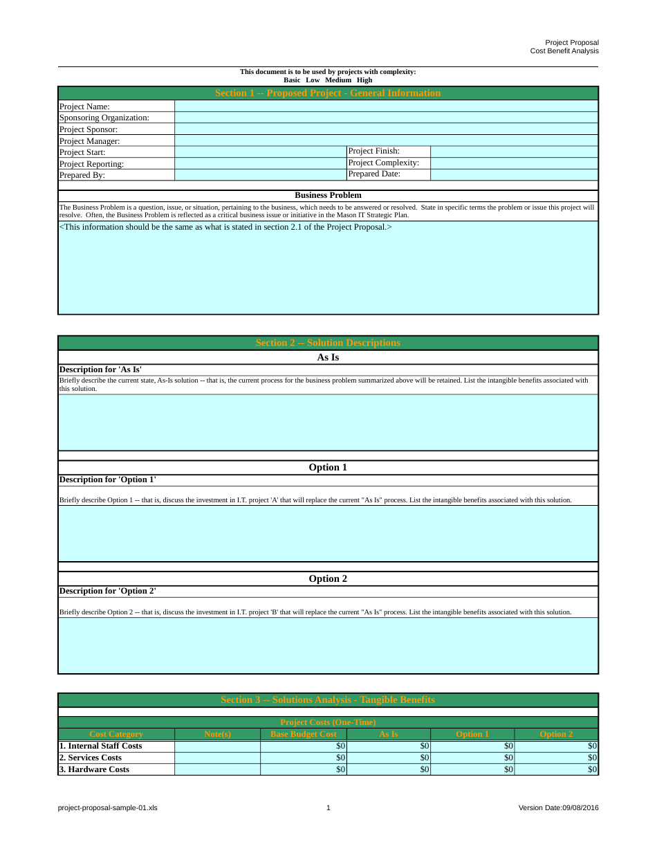 Project Proposal Template - Cost Benefit Analysis document preview