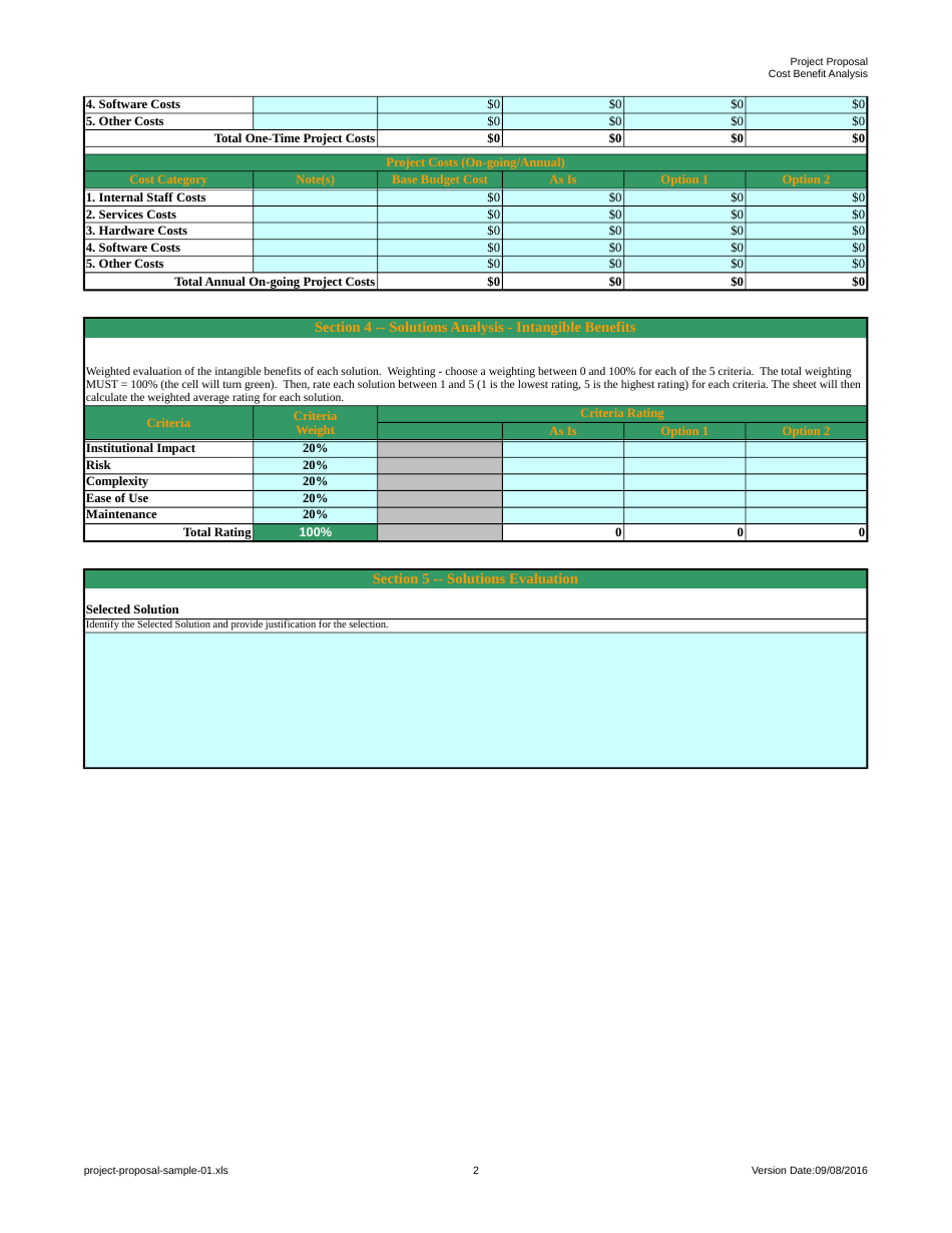 Project Proposal Template - Cost Benefit Analysis, Page 2