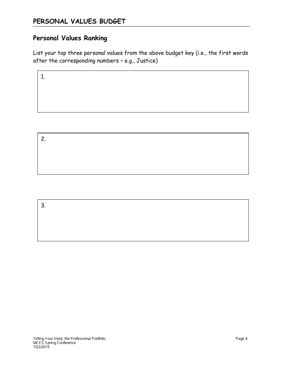 Personal Values Budget Template - Molecular and Cellular Cognition Society, Page 4