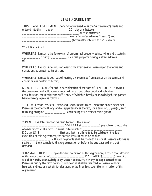 Lease Agreement Template - Big Text
