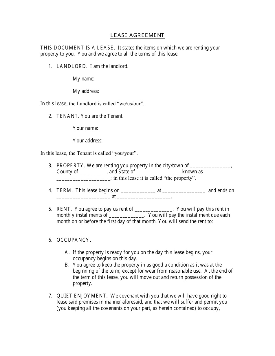 Lease Agreement Template - Different Terms, Page 1