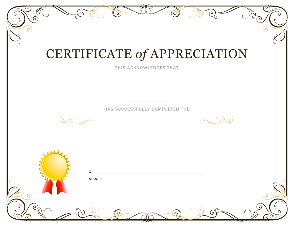 Certificate of Appreciation Template - White Download Fillable PDF ...