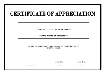 Document preview: Certificate of Appreciation Template