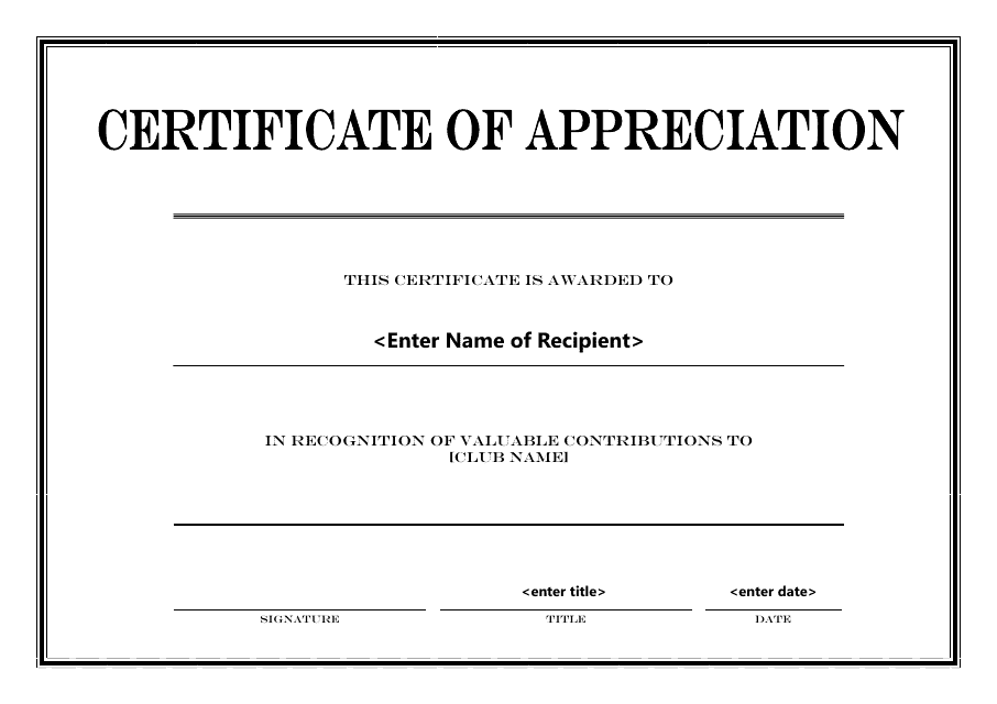 Certificate of Appreciation Template - Black