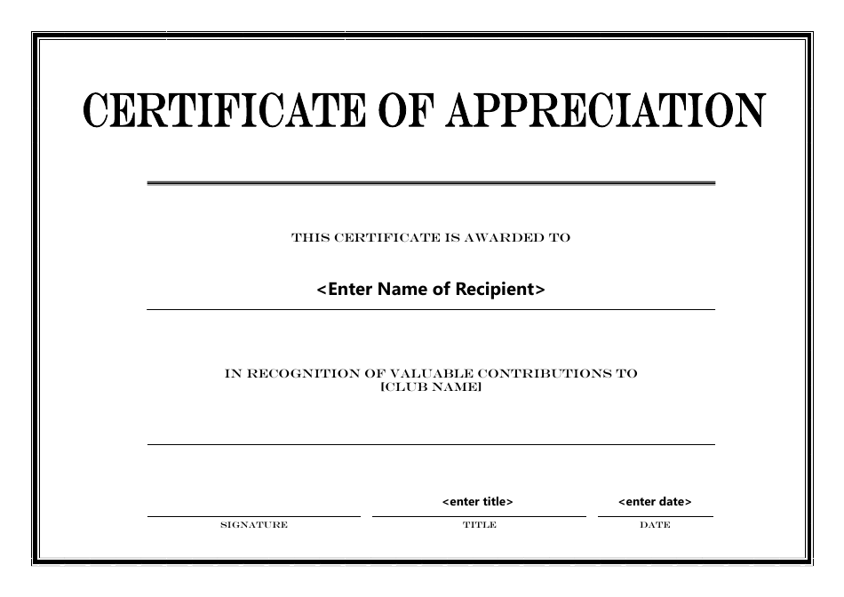 Certificate of Appreciation Template - Black Download Printable PDF ...