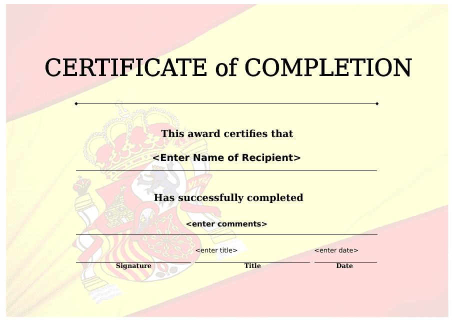 Certificate of Completion Template - Yellow and Red