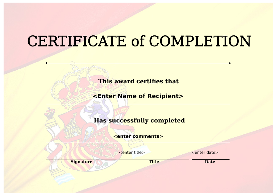 Certificate of Completion Template, Page 1