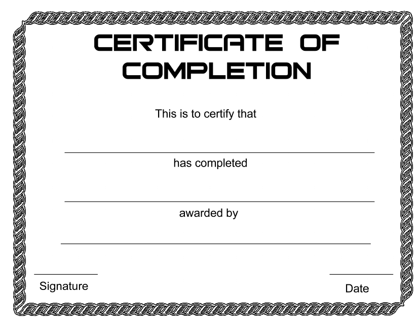 &quot;Certificate of Completion Template&quot; Download Pdf