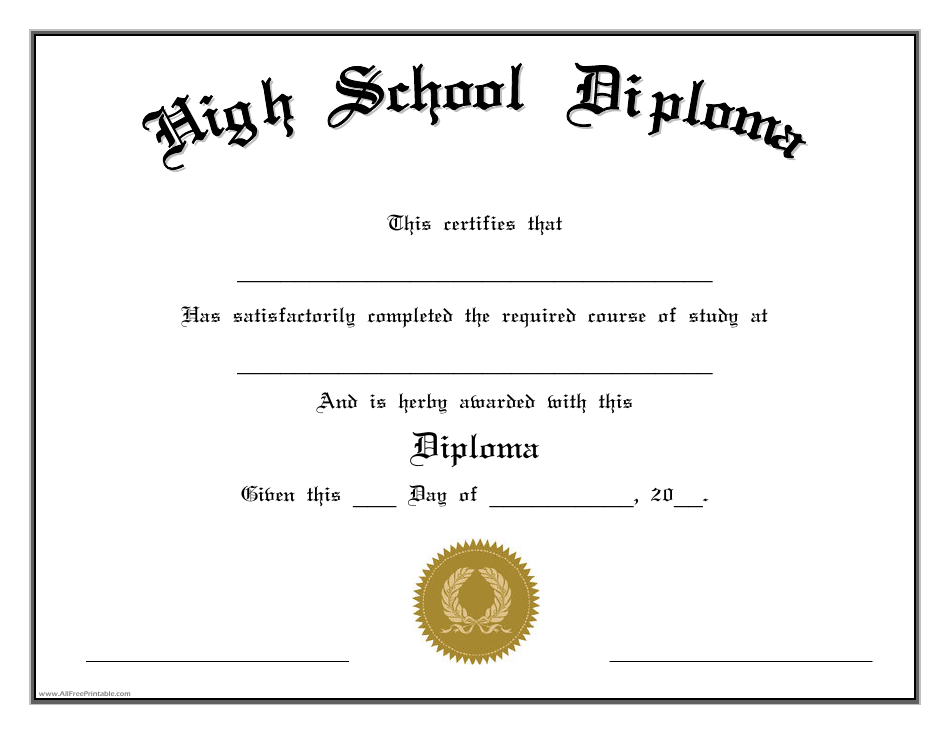 High School Diploma Completion Certificate Template Download Fillable