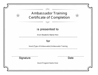 &quot;Ambassador Training Certificate of Completion Template&quot;
