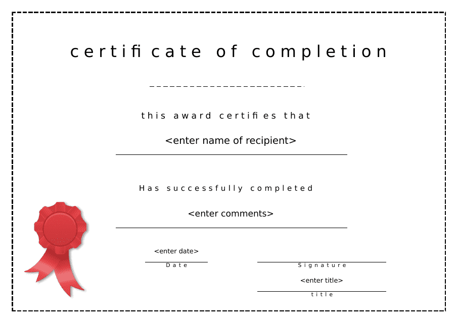 Certificate of Completion Template -red Ribbon