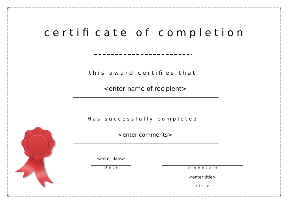 Certificate of Completion Template with Red Ribbon