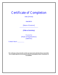 Document preview: Certificate of Completion Template - Montana Nurses Association
