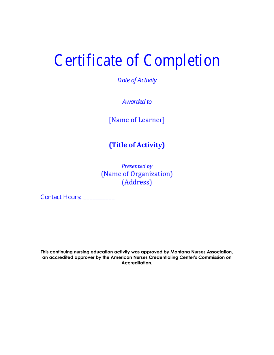 Certificate of Completion Template - Montana Nurses Association