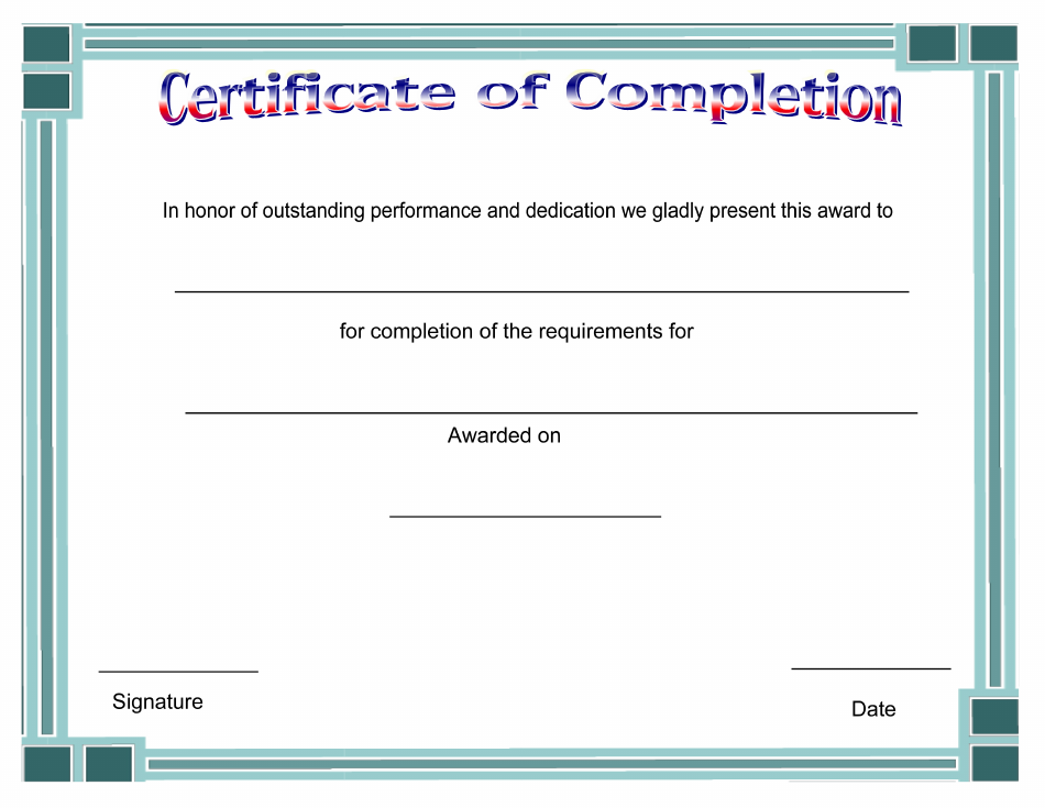 Certificate Of Completion Template - Azure Download Printable PDF ...