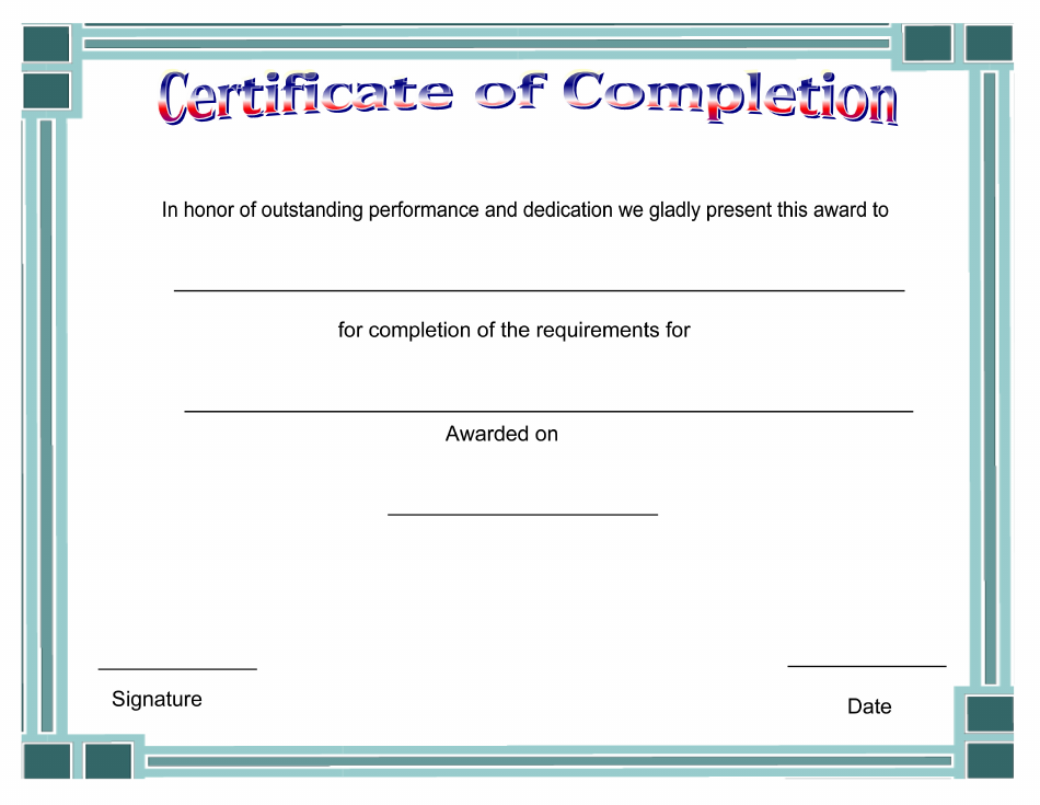 Certificate of Completion Template - Azure Image Preview