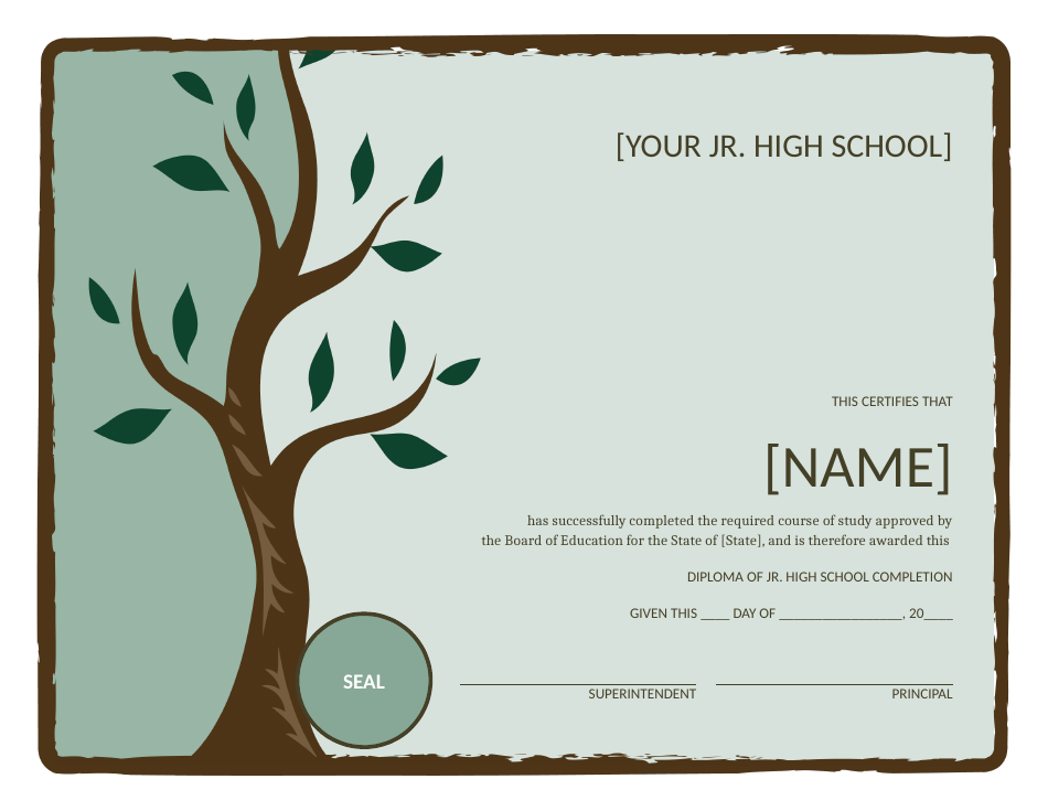 Green High School Certificate of Completion Template