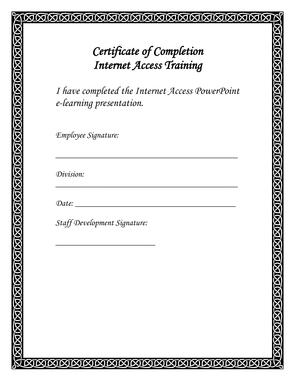 Internet Access Training Certificate of Completion Template Image Preview