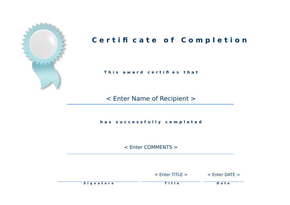 Certificate of Completion Template - Blue Ribbon