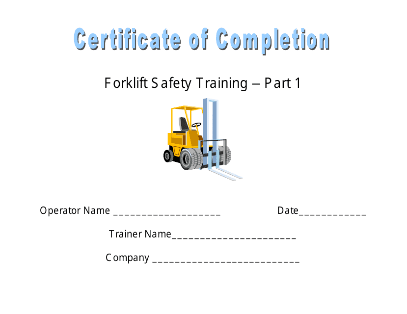 Forklift Safety Training Certificate Of Completion Template Download Printable Pdf Templateroller