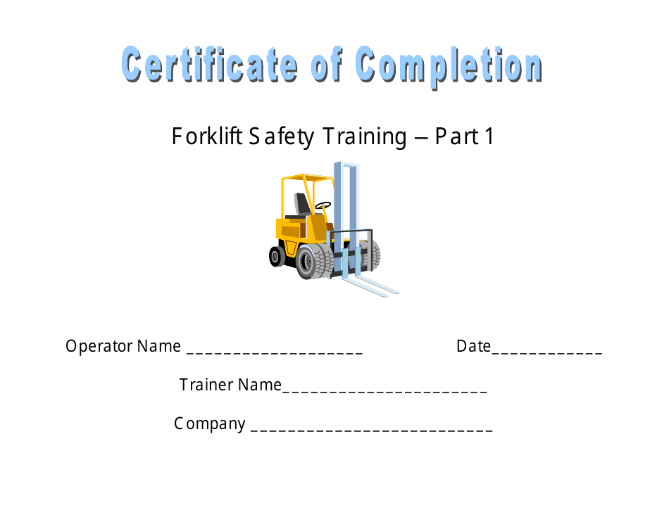 Forklift Safety Training Certificate of Completion Template