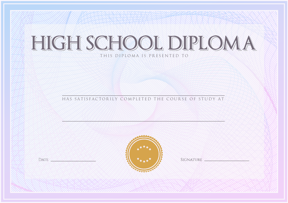 Blue High School Diploma Certificate Template Image Preview