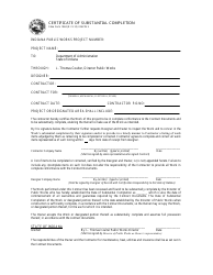 State Form 1084 &quot;Certificate of Substantial Completion&quot; - Indiana