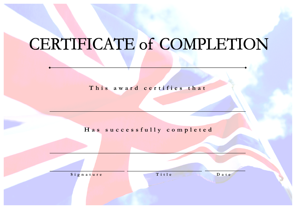 Certificate of Completion Template with Flag