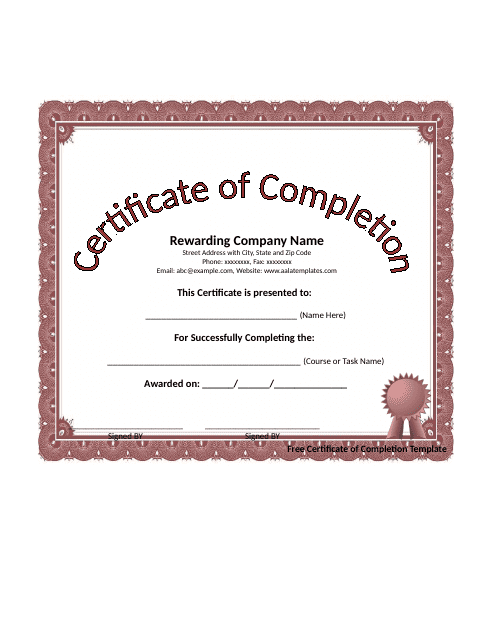 Image of a Company Certificate of Completion