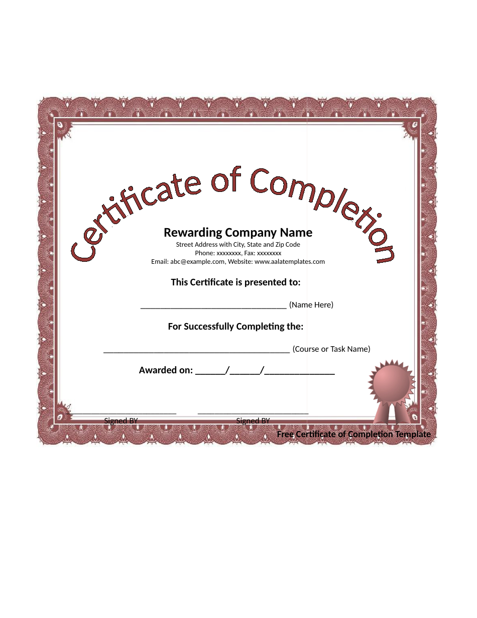 Company Certificate Of Completion Download Printable Pdf Templateroller 0149