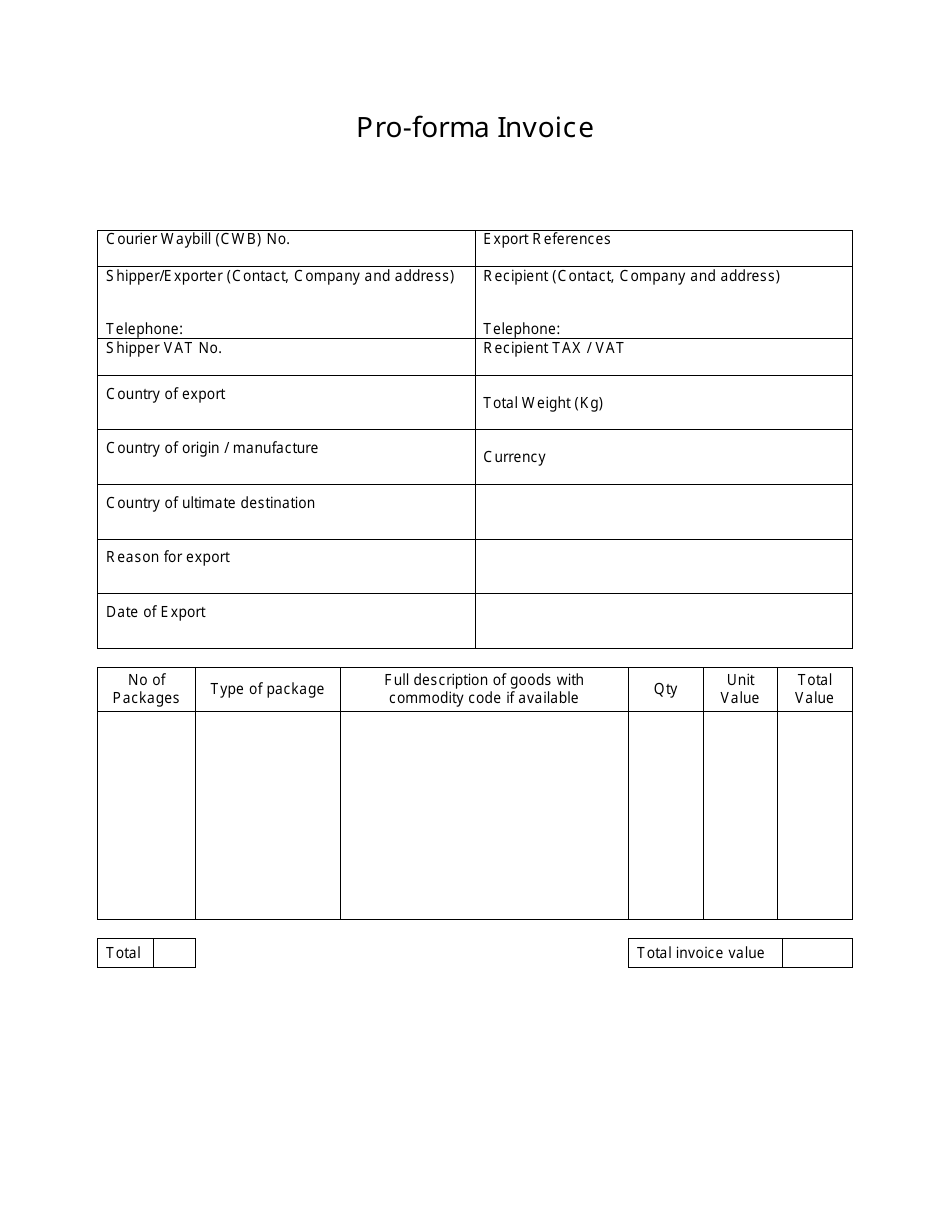 Sample Pro-Forma Invoice Template, Page 1