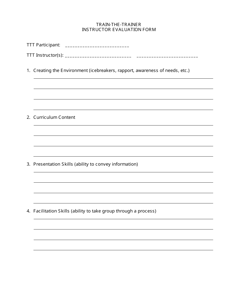 Instructor Evaluation Form TrainTheTrainer Download Printable PDF