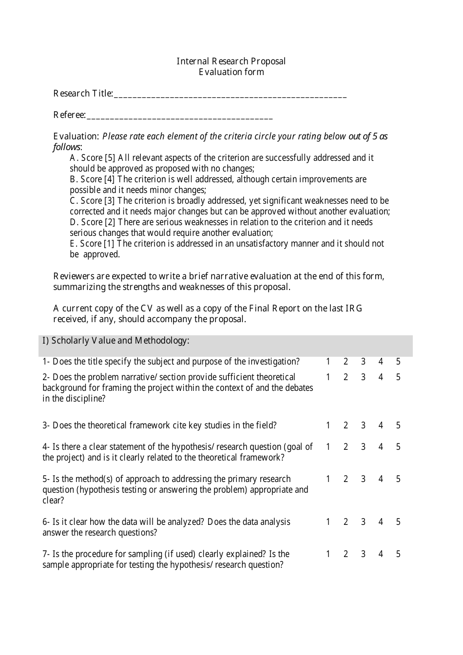 Internal Research Proposal Evaluation Template Download Printable PDF